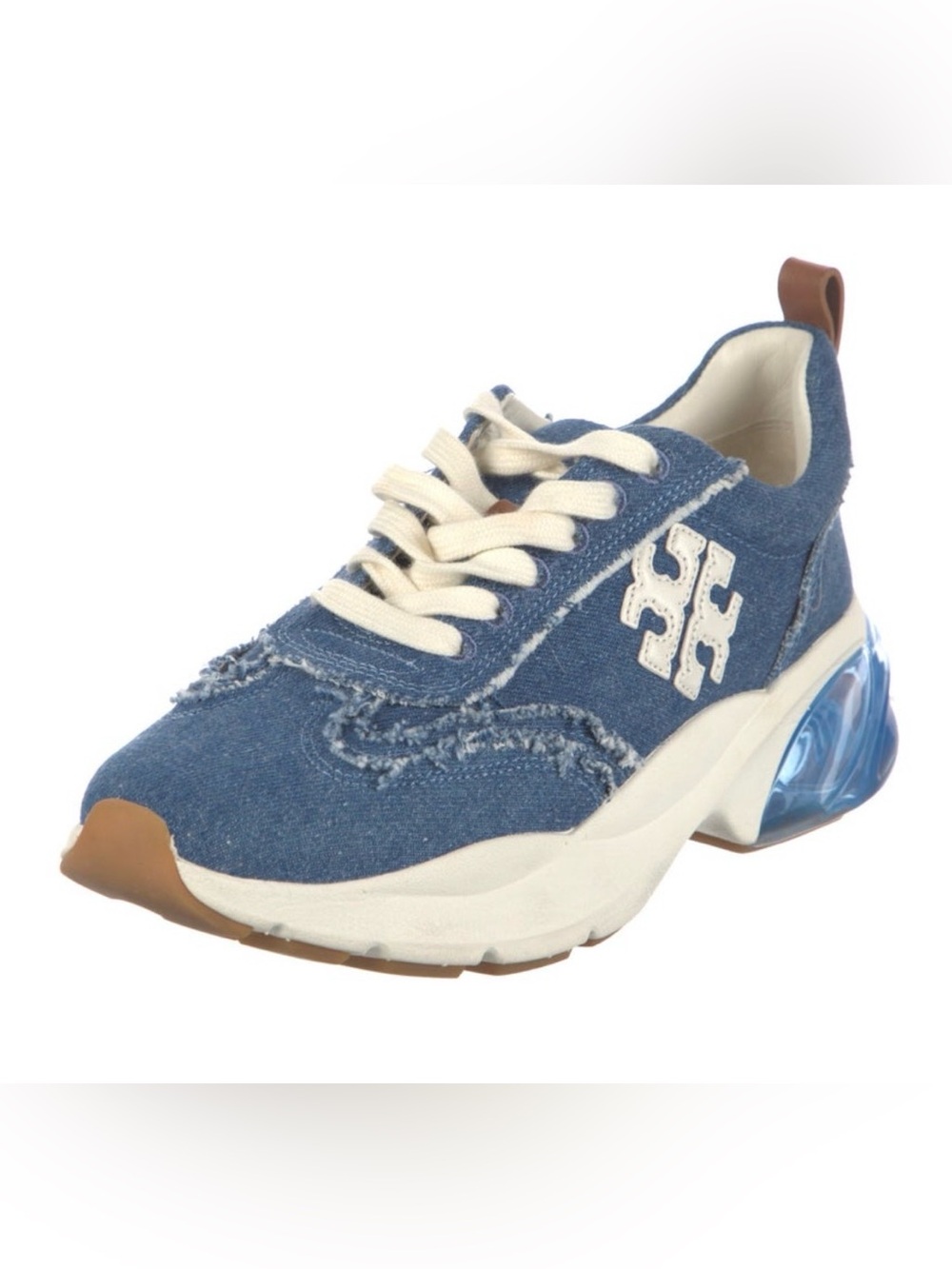 Tory Burch Blue Denim Logo Platform Sneaker with Cream Laces